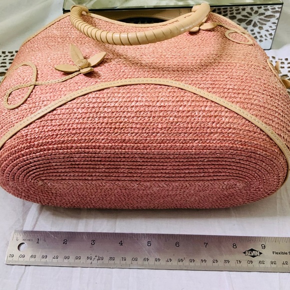 Pink Leather Trim Straw Bag - Picture 7 of 10